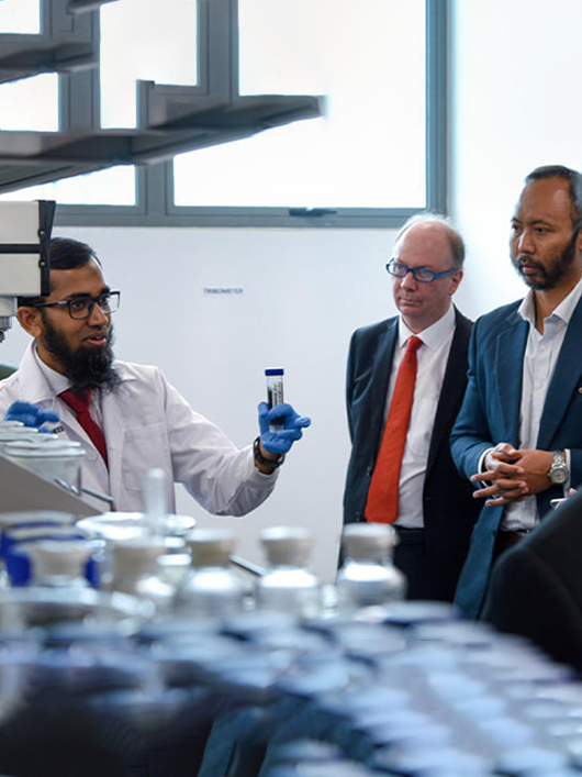 Materials science laboratory with advanced equipment for graphene formulation development and testing